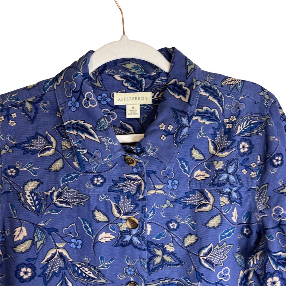 Appleseeds Floral Button Down Jacket Blue Flowers… - image 5